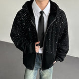 Diamond Patchwork Hooded Faux Fur Sweatshirt