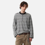 Elevated Ripped Henley Collar Long Sleeve T-Shirt