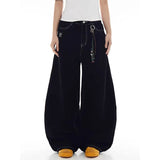 Black Durable Multi Pocket Denim Wide Leg Jeans