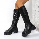 Gothic Front Zipper Knee High Leather Boots
