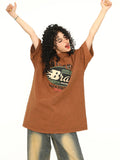 Vintage Alphabet Print Loose Cotton T-Shirt