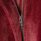 Vintage Red Embroidery Zipper Faux Fur Jacket