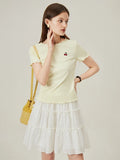 Cherry Embroidered Scalloped T-Shirt