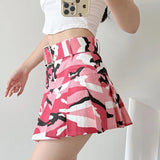 Pleated Camouflage Mini Skirt
