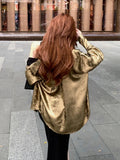 Women Classic Luxury Golden Color Long Sleeve Shirt