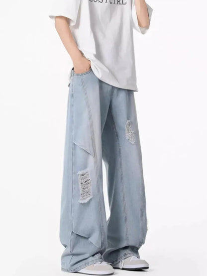 Men's Vintage Ripped Straight Leg Denim Jeans
