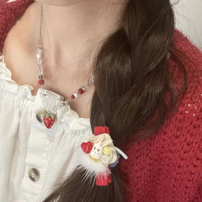 Aesthetic Handmade Beaded Strawberry Pendant Necklace