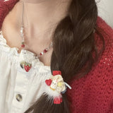 Aesthetic Handmade Beaded Strawberry Pendant Necklace