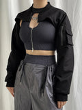 Women Edgy Punk Zip-Up Cargo Jacket