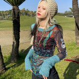 Sheer Mesh Knit Long Sleeve Top