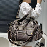 Y2K Leather Multi-Compartment Zipper Handbag