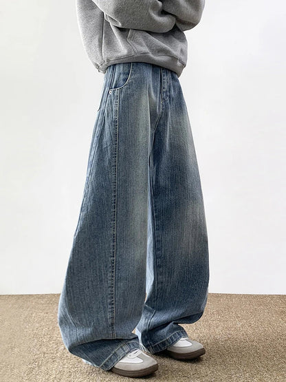 American Style Blue Hip Hop Wide Leg Jeans