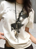 Women Retro Vintage Letter Print Slim Fit T-Shirt