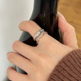 Women Wavey Sterling Silver Double Layer Line Ring