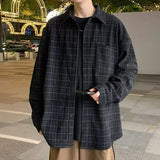 Men's Retro Plaid Hip Hop Corduroy Shirt