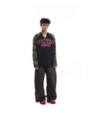 Vintage Camo Henley Collar Long T-Shirt