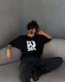 Y2K Russian Style Letter Printed Loose Cotton T-Shirt