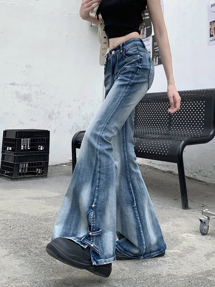 Distressed Blue Slim Flare Jeans
