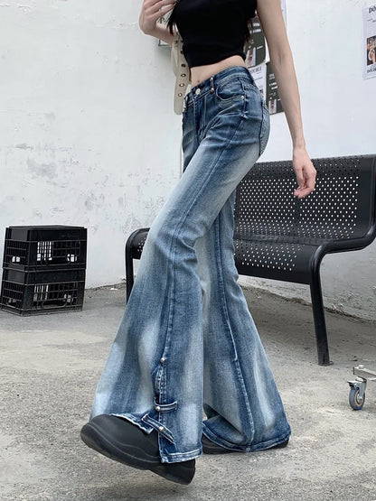 Distressed Blue Slim Flare Jeans