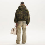 Men Camouflage Thickened Retro Hooded Winter Jacket