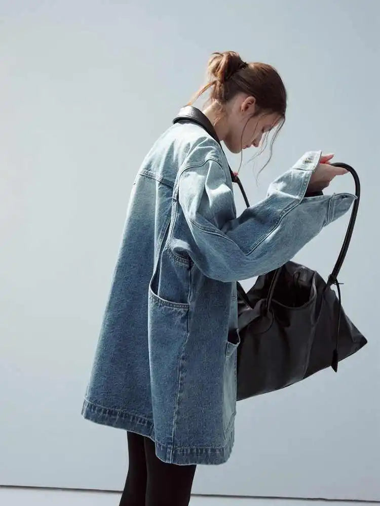 Retro Loose French Splicing Denim Jacket