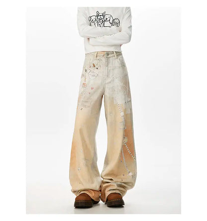 Utility Vibe 3D Printed Straight Wide Jeans