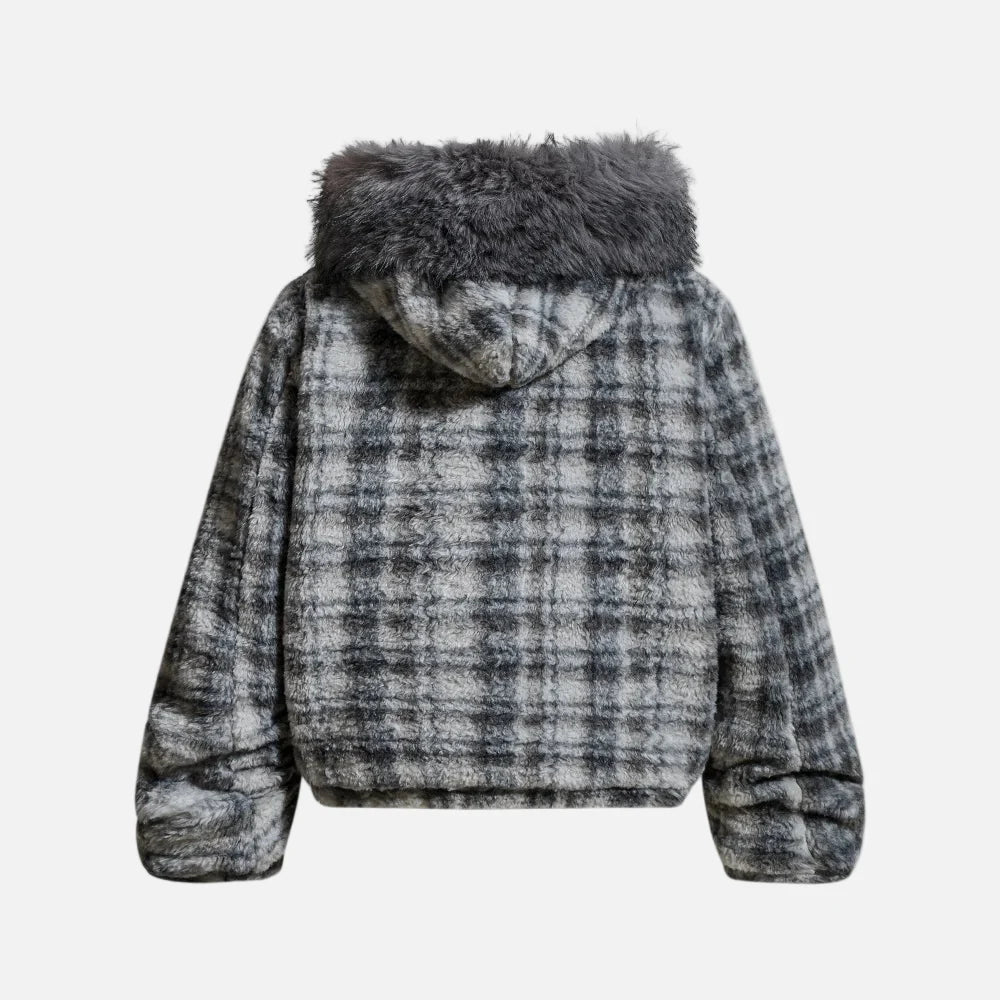Chic Fair Isle Sherpa Faux Fur Hooded Jacket