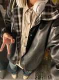 Women Reversible Bouble Face Plaid Biker Leather Jacket