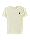 Cherry Embroidered Scalloped T-Shirt