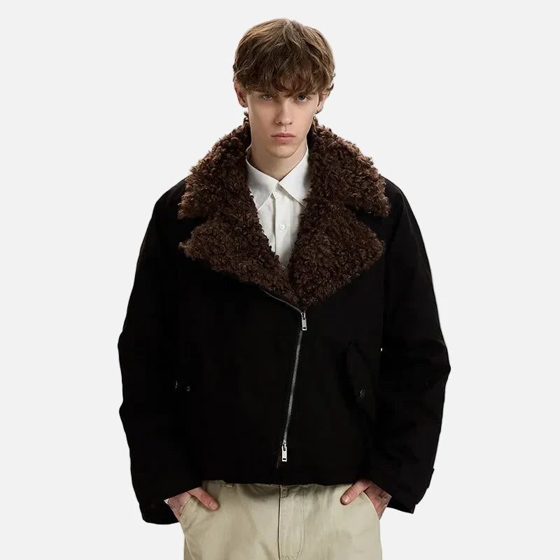 Winter Brushed Lamb Wool Parka Faux Fur Jacket