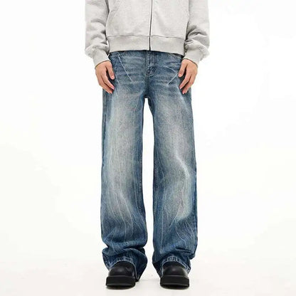 Lightning Pattern Wide Leg Denim Pants