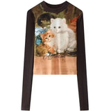 Vintage Retro Patchwork Print Cats T-Shirt