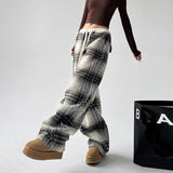 Cool Vintage American Style Plaid Wide Pants