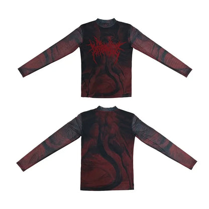 Grunge Aesthetic Tattoo Print Sheer T-Shirt