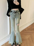 Women High Waist Tassel Denim Flare Jeans