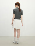 Women Contrast Color Bear Embroidered Knitted T-Shirt