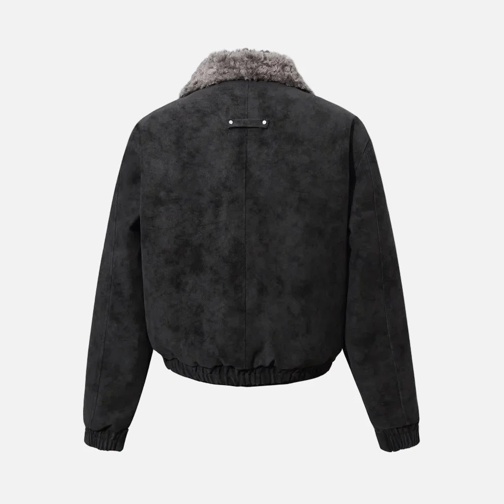 Retro High Street Spliced Fur Collar Zipper Jacket
