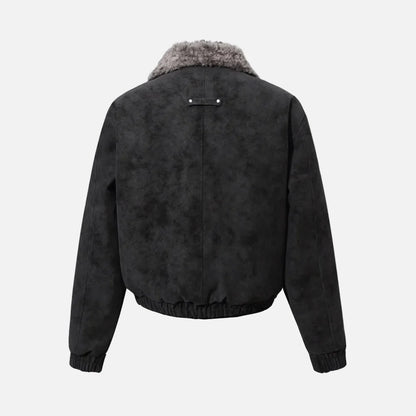Retro High Street Spliced Fur Collar Zipper Jacket
