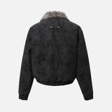 Retro High Street Spliced Fur Collar Zipper Jacket