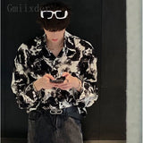Casual Dark Korean Style Ink Painting Long Shirt