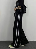 Women Vintage Striped High Waist Black Casual Pants