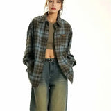 Streetwear Cool Plaid Lapel Autumn Vintage Shirt