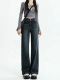 Vintage Black Loose High Waist Slim Jeans