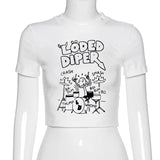 Y2K Drummer Gothic Letter Pattern Crop Top