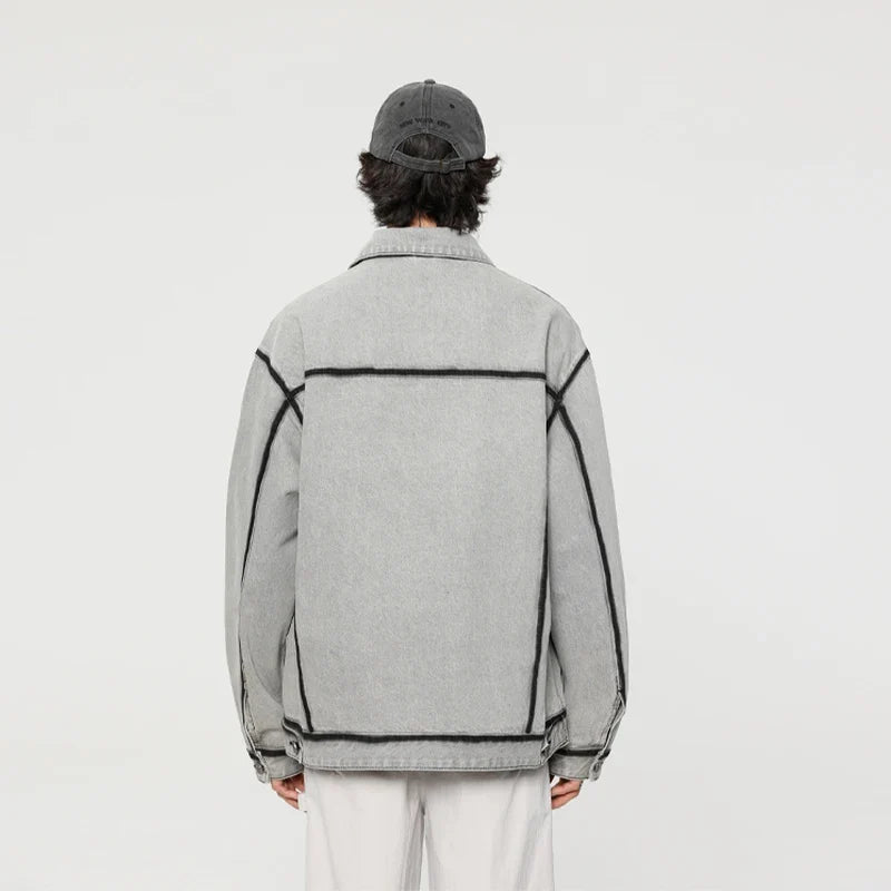 Gray Korean Style Vintage Motorcycle Denim Jacket