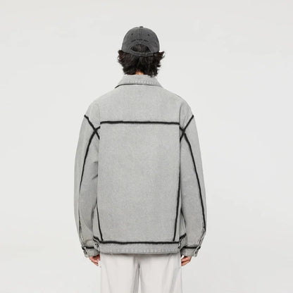 Gray Korean Style Vintage Motorcycle Denim Jacket
