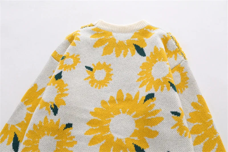 Sunflower Pattern Textured Knit Sweater