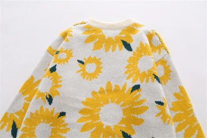 Sunflower Pattern Textured Knit Sweater