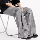 Men's Vintage Ripped Straight Leg Denim Jeans