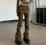 Women Cool Vintage Brown Cargo Pants